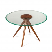 Italian Glass and Mahogany Round Occasional Table in the Manner of Pietro Chiesa, 3/4 Top View