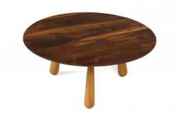 Walnut and Oak Round Coffee Table by Oluf Lund, 3/4 Top View