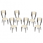 Mid-Century Black Lacquer &amp; White Leather Dining Chairs