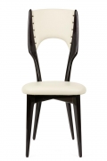 Mid-Century Black Lacquer &amp; White Leather Dining Chairs
