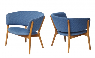 Nanna Ditzel ND83 Lounge Chairs Upholstered in Blue Fabric