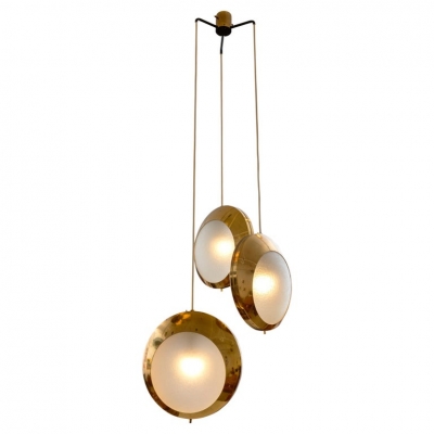 Stilnovo Brass & Textured Glass Three Pendant Light