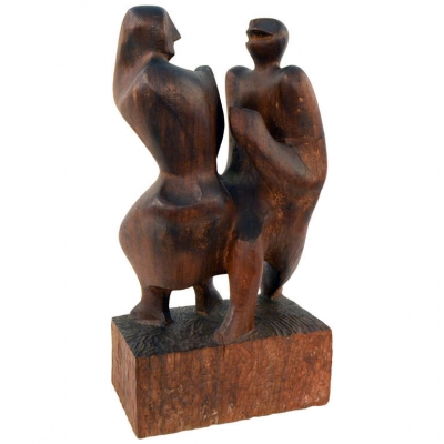 Hand-Carved Walnut Sculpture of Dancers by John Begg