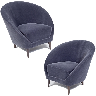 Pair of Gray Mohair Mid-Century Italian Style Lounge Chairs